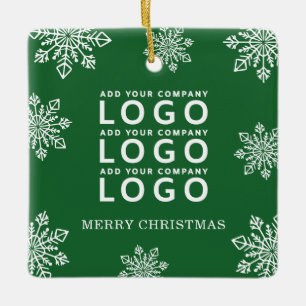 Frohe Weihnachten Schneeflocken Geschäft-Logo Grün Keramikornament