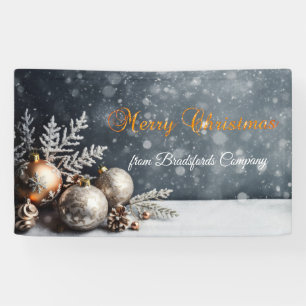 Frohe Weihnachten,Schneeflocken,Kugeln,Grau Banner
