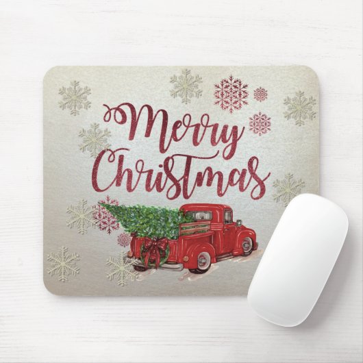 Frohe Weihnachten, Schneeflocken, roter LKW-Kiefer Mousepad (Mit Mouse)