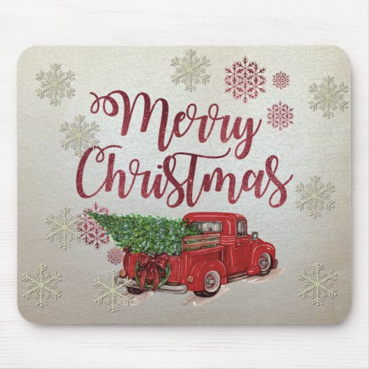 Frohe Weihnachten, Schneeflocken, roter LKW-Kiefer Mousepad (Vorne)