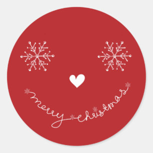 Frohe Weihnachten Schneeflocken Smiley Gesicht Rot Runder Aufkleber