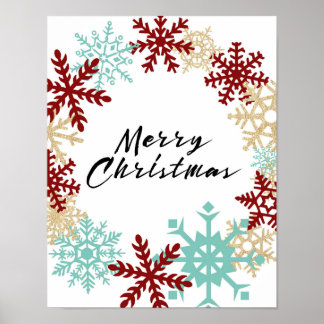 Frohe Weihnachten - Schneeflocken Wreath - Poster