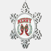 Frohe Weihnachten Schneeflocken Zinn-Ornament (Rechts)