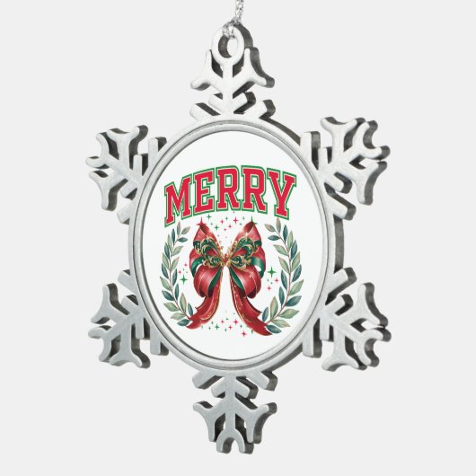 Frohe Weihnachten Schneeflocken Zinn-Ornament (Rechts)