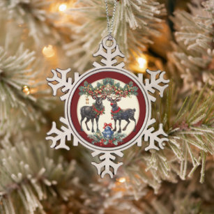 Frohe Weihnachten Schneeflocken Zinn-Ornament