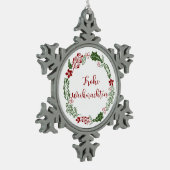 Frohe Weihnachten Schneeflocken Zinn-Ornament (Links)