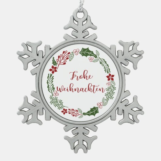 Frohe Weihnachten Schneeflocken Zinn-Ornament (Vorderseite)