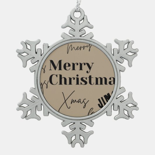 Frohe Weihnachten Schneeflocken Zinn-Ornament (Vorderseite)