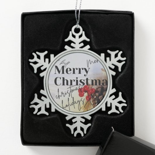 Frohe Weihnachten Schneeflocken Zinn-Ornament (Box)