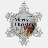 Frohe Weihnachten Schneeflocken Zinn-Ornament (Vorderseite)