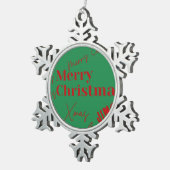 Frohe Weihnachten Schneeflocken Zinn-Ornament (Rechts)