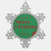 Frohe Weihnachten Schneeflocken Zinn-Ornament (Vorderseite)