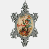 Frohe Weihnachten Schneeflocken Zinn-Ornament (Links)