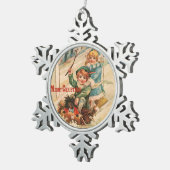 Frohe Weihnachten Schneeflocken Zinn-Ornament (Rechts)