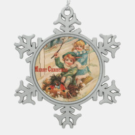 Frohe Weihnachten Schneeflocken Zinn-Ornament
