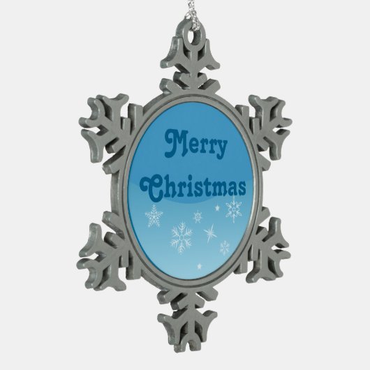 Frohe Weihnachten Schneeflocken Zinn-Ornament (Links)