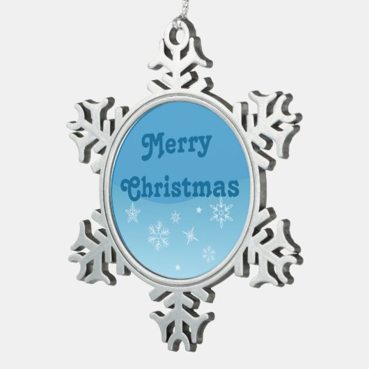 Frohe Weihnachten Schneeflocken Zinn-Ornament (Rechts)