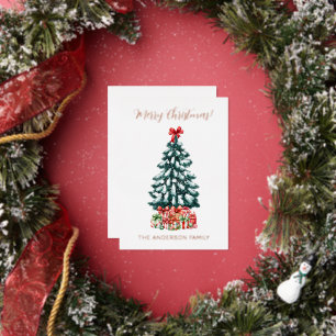 Frohe Weihnachten Schneeiger Baum Roségold Folien Feiertagskarte