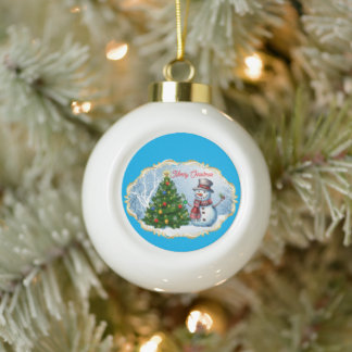 Frohe Weihnachten Schneemann Baum Cute Keramik Kugel-Ornament