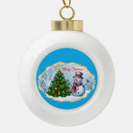 Frohe Weihnachten Schneemann Baum Cute Keramik Kugel-Ornament