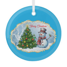 Frohe Weihnachten Schneemann Baum Cute
