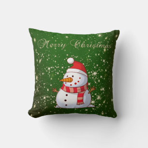 Frohe Weihnachten,Schneemann,Glitzer,Grün Kissen