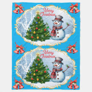Frohe Weihnachten Schneemann Glocken Cute Fleecedecke