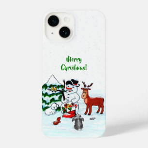Frohe Weihnachten! Schneemann mit Freunden iPhone 14 Hülle