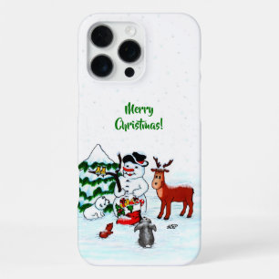 Frohe Weihnachten! Schneemann mit Freunden iPhone 16 Pro Max Hülle