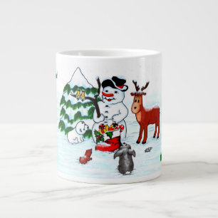  Frohe Weihnachten! Schneemann mit Freunden Jumbo-Tasse