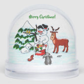 Frohe Weihnachten! Schneemann mit Freunden Schneekugeln (Vorderseite)