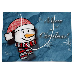 Frohe Weihnachten, Schneemann mit gestrickter Klei Große Geschenktüte