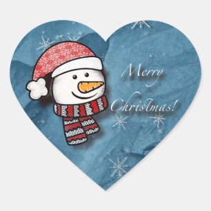 Frohe Weihnachten, Schneemann mit gestrickter Klei Herz-Aufkleber