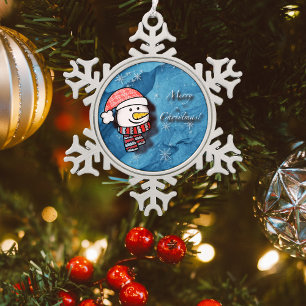 Frohe Weihnachten, Schneemann mit gestrickter Klei Schneeflocken Zinn-Ornament