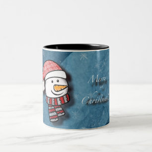 Frohe Weihnachten, Schneemann mit gestrickter Klei Zweifarbige Tasse
