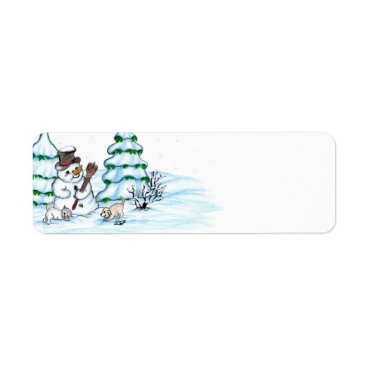 Frohe Weihnachten! Schneemann mit Katze und Welpe (Vorne)