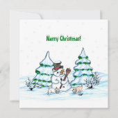 Frohe Weihnachten! Schneemann mit Katze und Welpe (Vorderseite)