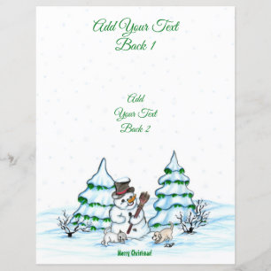 Frohe Weihnachten! Schneemann mit Katze und Welpe