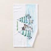 Frohe Weihnachten! Schneemann mit Katze und Welpe Badhandtuch Set (Handtuch)