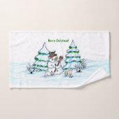 Frohe Weihnachten! Schneemann mit Katze und Welpe Badhandtuch Set (Handtuch)