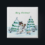 Frohe Weihnachten! Schneemann mit Katze und Welpe Button<br><div class="desc">Frohe Weihnachten! Snowman mit Katze und Welpe - kleiner Hund ~~~ Farbstift zeichnend von Krisi ArtKSZP ~~ Store Category >>> Frohe Weihnachten für Kinder >>> Schneemann mit Katze und Welpe</div>