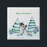 Frohe Weihnachten! Schneemann mit Katze und Welpe Button<br><div class="desc">Frohe Weihnachten! Snowman mit Katze und Welpe - kleiner Hund ~~~ Farbstift zeichnend von Krisi ArtKSZP ~~ Store Category >>> Frohe Weihnachten für Kinder >>> Schneemann mit Katze und Welpe</div>