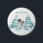 Frohe Weihnachten! Schneemann mit Katze und Welpe Button<br><div class="desc">Frohe Weihnachten! Snowman mit Katze und Welpe - kleiner Hund ~~~ Farbstift zeichnend von Krisi ArtKSZP ~~ Store Category >>> Frohe Weihnachten für Kinder >>> Schneemann mit Katze und Welpe</div>
