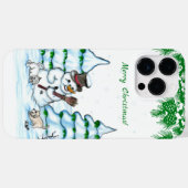 Frohe Weihnachten! Schneemann mit Katze und Welpe Case-Mate iPhone Hülle (Rückseite (Horizontal))
