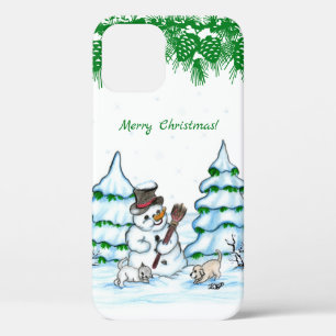 Frohe Weihnachten! Schneemann mit Katze und Welpe Case-Mate iPhone Hülle