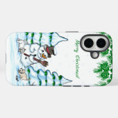 Frohe Weihnachten! Schneemann mit Katze und Welpe Case-Mate iPhone Hülle (Rückseite (Horizontal))