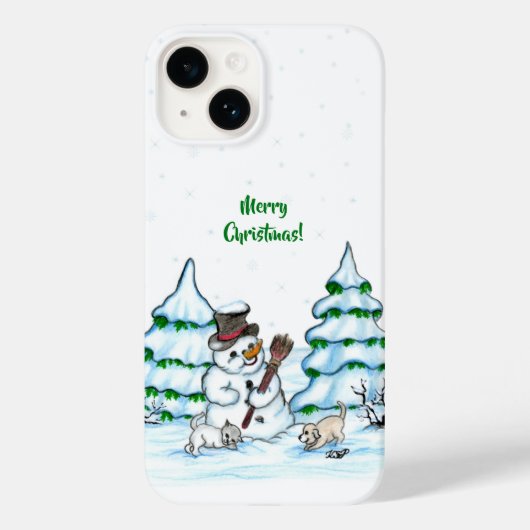 Frohe Weihnachten! Schneemann mit Katze und Welpe Case-Mate iPhone Hülle (Rückseite)