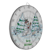 Frohe Weihnachten! Schneemann mit Katze und Welpe Dartscheibe (Vorderseite Links)