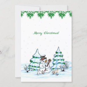 Frohe Weihnachten! Schneemann mit Katze und Welpe Einladung