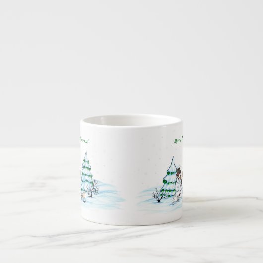 Frohe Weihnachten! Schneemann mit Katze und Welpe Espressotasse (Vorderseite)